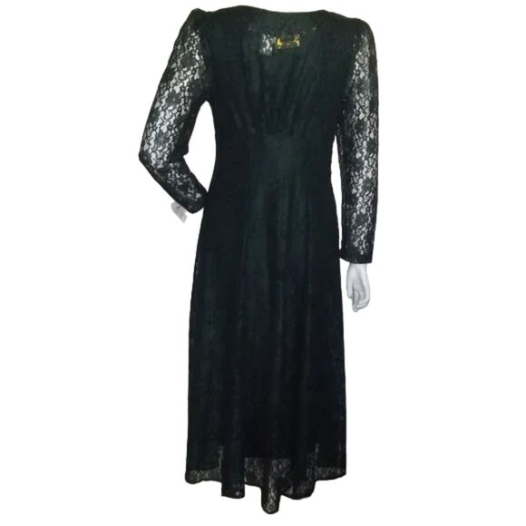 DANA SCOTT Lace Midi Dress, S, Forest Green, Button front, Slip under, Vintage - Picture 6 of 12